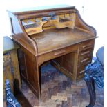 Indianapolis single pedestal, roll top desk complete with keys We are unable to do condition reports