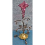 Wrought iron and cranberry glass epergne 41cm We are unable to do condition reports on our Interiors