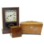 Seth Thomson American style mantle clock 19th century sarcophagus shaped caddy and small square