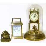Gustav Becker clock under dome, Huber carriage clock and one other We are unable to do condition