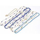A selection of gem set beads, to include cultured pearl, lapis lazuli etc, together with a 9ct