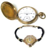 An early 20th Century 9ct gold cased wristwatch, together with a Thos. Russell & Son gold plated
