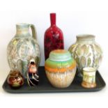 Collection of ceramics to include, Royal Doulton Flambe vase, Shelley drip glaze vase, Denby Glyn