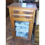 Edwardian mahogany glass fronted cabinet with two drawers to upper portion, 59cm wide. We are unable