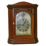 Edwardian oak 8-day mantel clock We are unable to do condition reports on our Interiors Sale