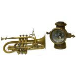 Mahillon Gold medal cornet and a Lucas car lamp We are unable to do condition reports on our
