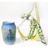 Royal Copenhagen vase and an Art Deco dancing lady We are unable to do condition reports on our