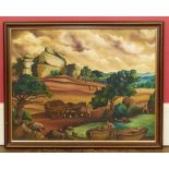 G.Cervales, 20th rural scene with figures, oil We are unable to do condition reports on our