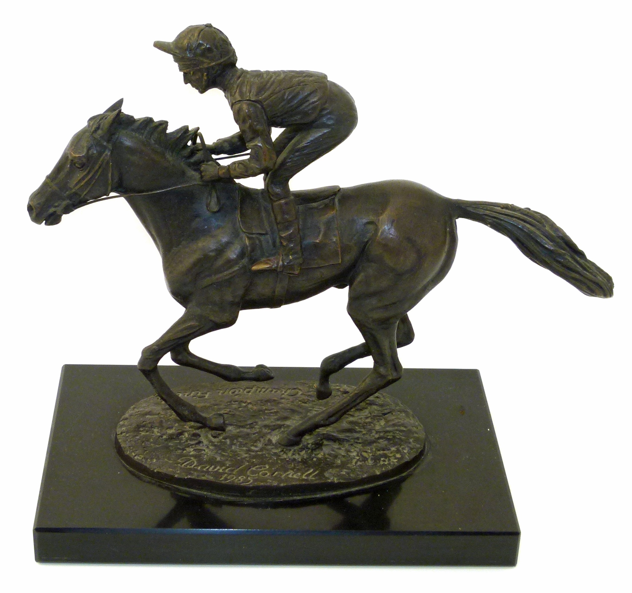 David Cornell, "Champion Finish", Bronze sculpture on marble base, signed and dated 1985, made to