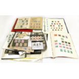 European stamp collection in five albums or binders, stockcards and in packets. Includes many sheets