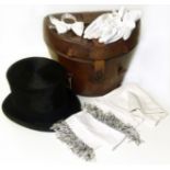 Henry Heath top hat in leather case with silk scarf and gloves We are unable to do condition reports