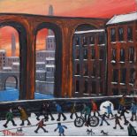 J. Downie, "The Bridge, Stockport", oil.