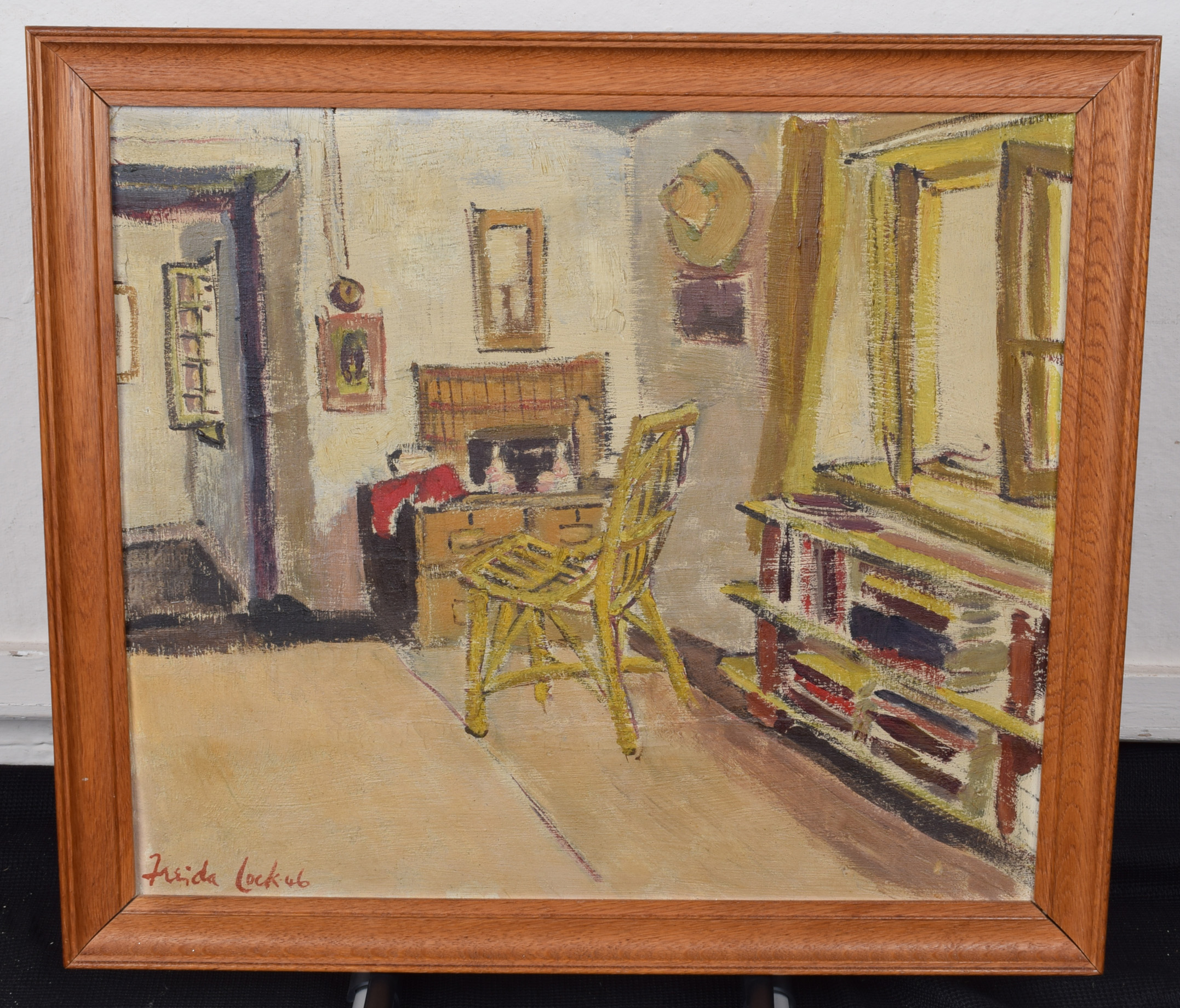 Freida Lock, Interior scene, oil. - Image 2 of 6