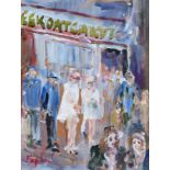 F.J. England, "Oatcake Queue, Leek", acrylic.