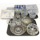 19 boxed "Elgar" champagne flutes, cut glass fruit bowl and jug. Condition reports are not available