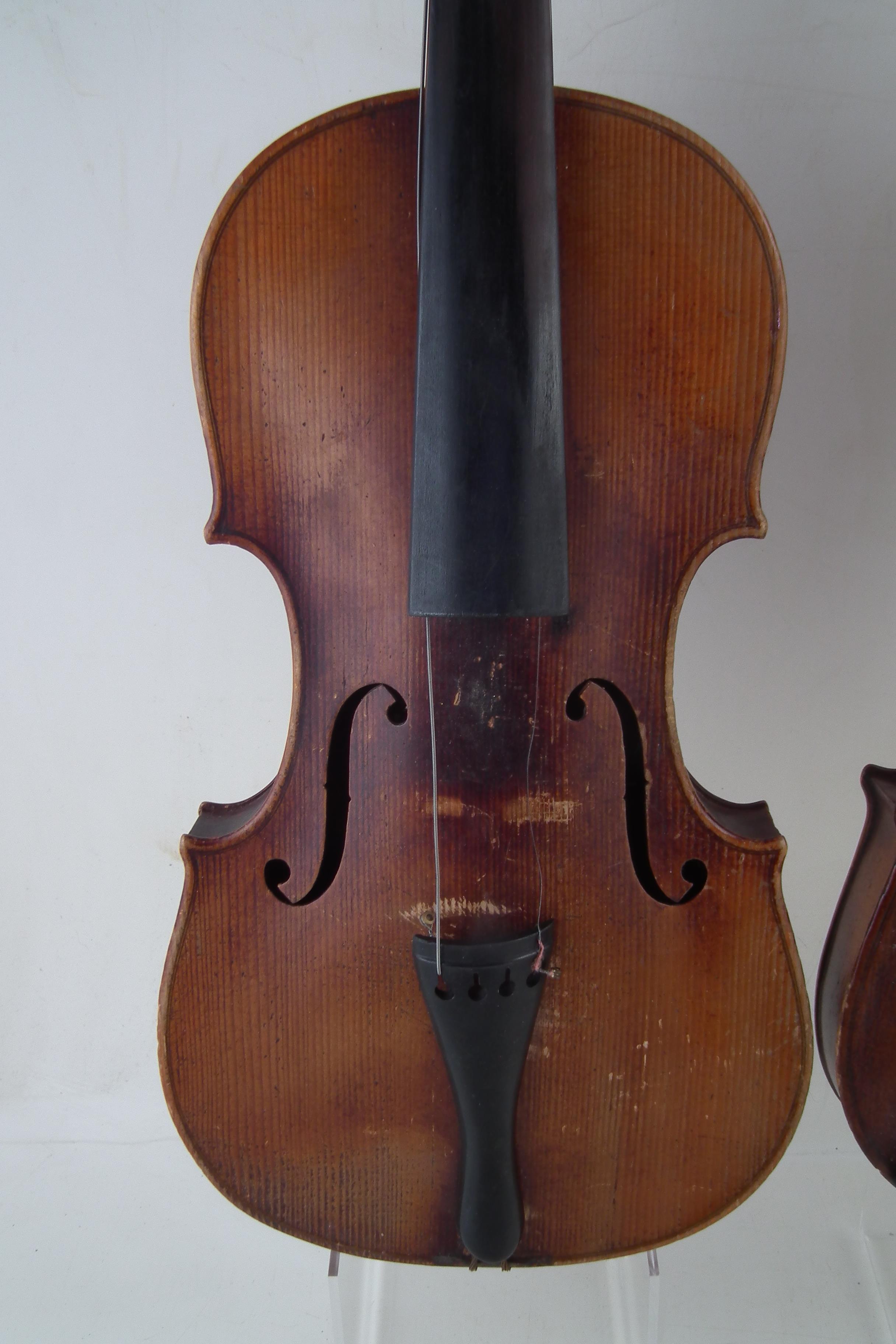 German lion head scroll violin together with one other violin, both with cases. - Image 3 of 14