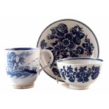 Caughley teabowl and saucer circa 1780, printed with Three Flower pattern also a coffee cup