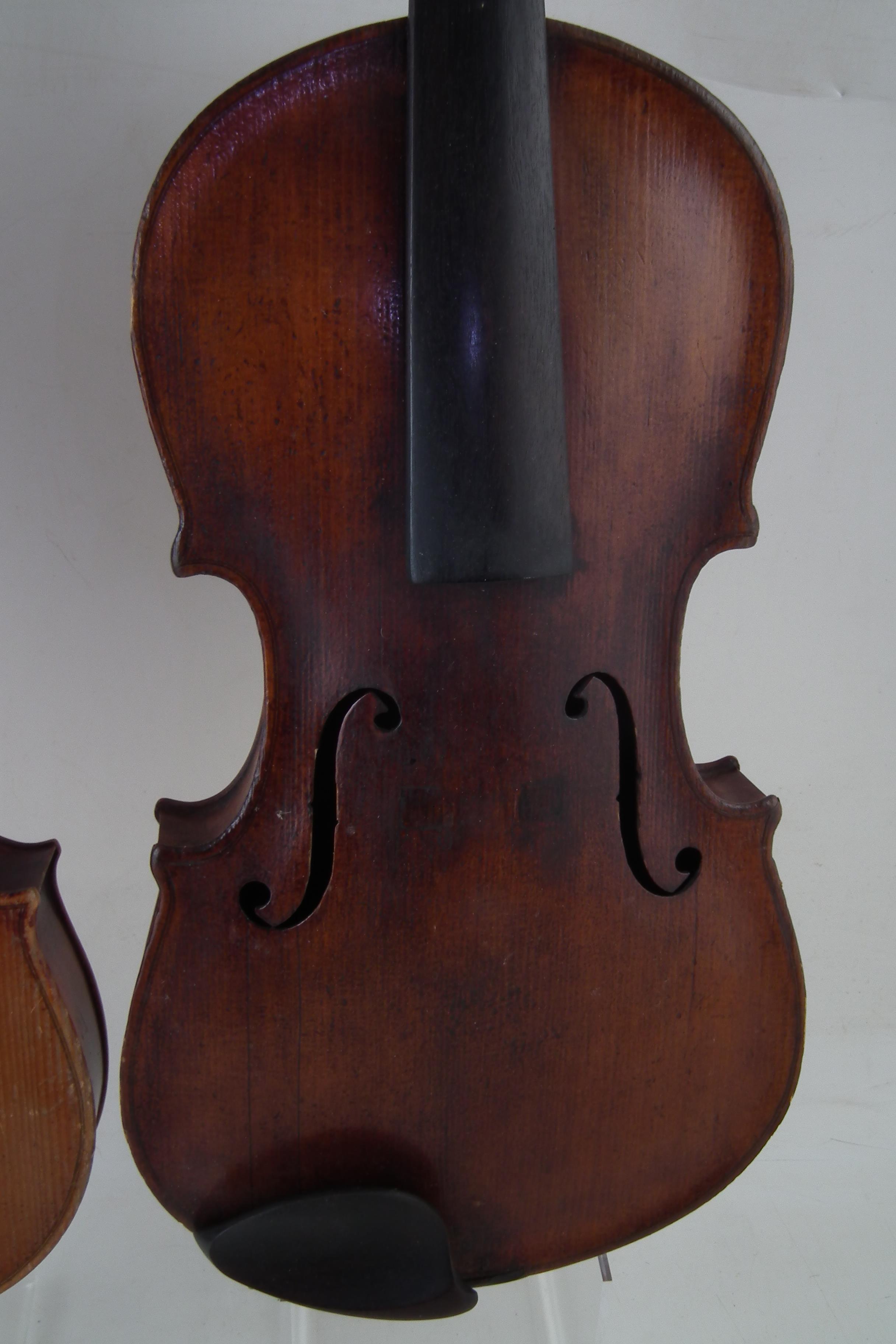 German lion head scroll violin together with one other violin, both with cases. - Image 4 of 14
