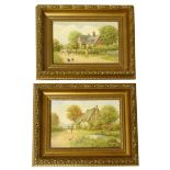 Richard R. Simm, Two rural views with figures, oil (2). Condition reports are not available for