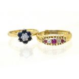 Two dress rings, to include an 18ct ruby and diamond five stone ring, together with a 9ct gold