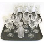 19 various cut glass hock glasses and a small decanter. Condition reports are not available for