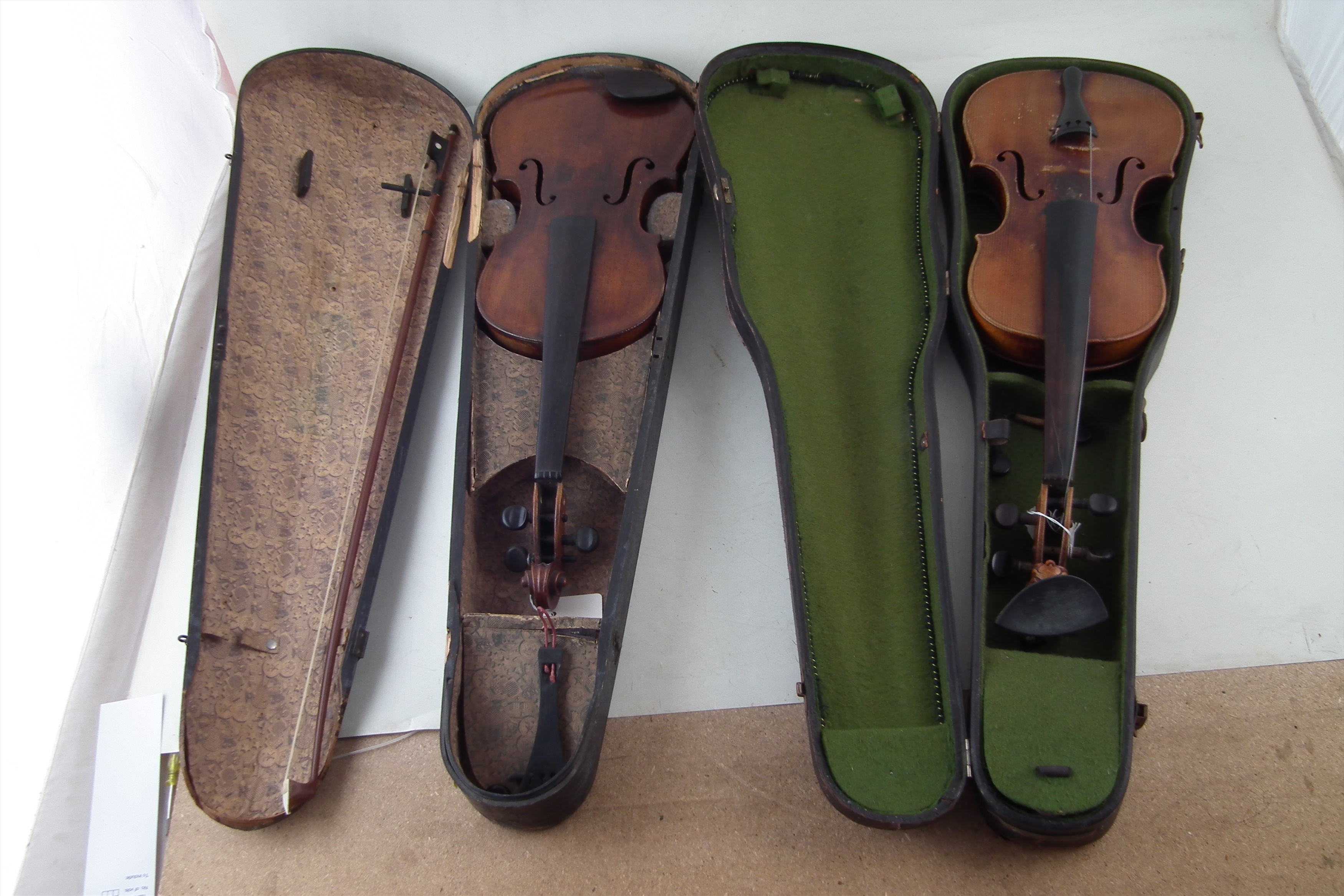 German lion head scroll violin together with one other violin, both with cases. - Image 12 of 14