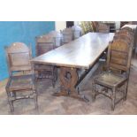 Large oak refectory table and ten 18th century style oak chairs. Condition reports are not available
