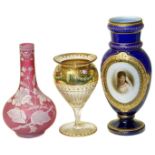 Three 19th century enamelled glass vases. Condition reports are not available for our Interiors
