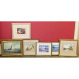 Two Stephen Robinson prints "Fort Grey" and "Castle Cornet" Guernsey, two Russell Flint prints and