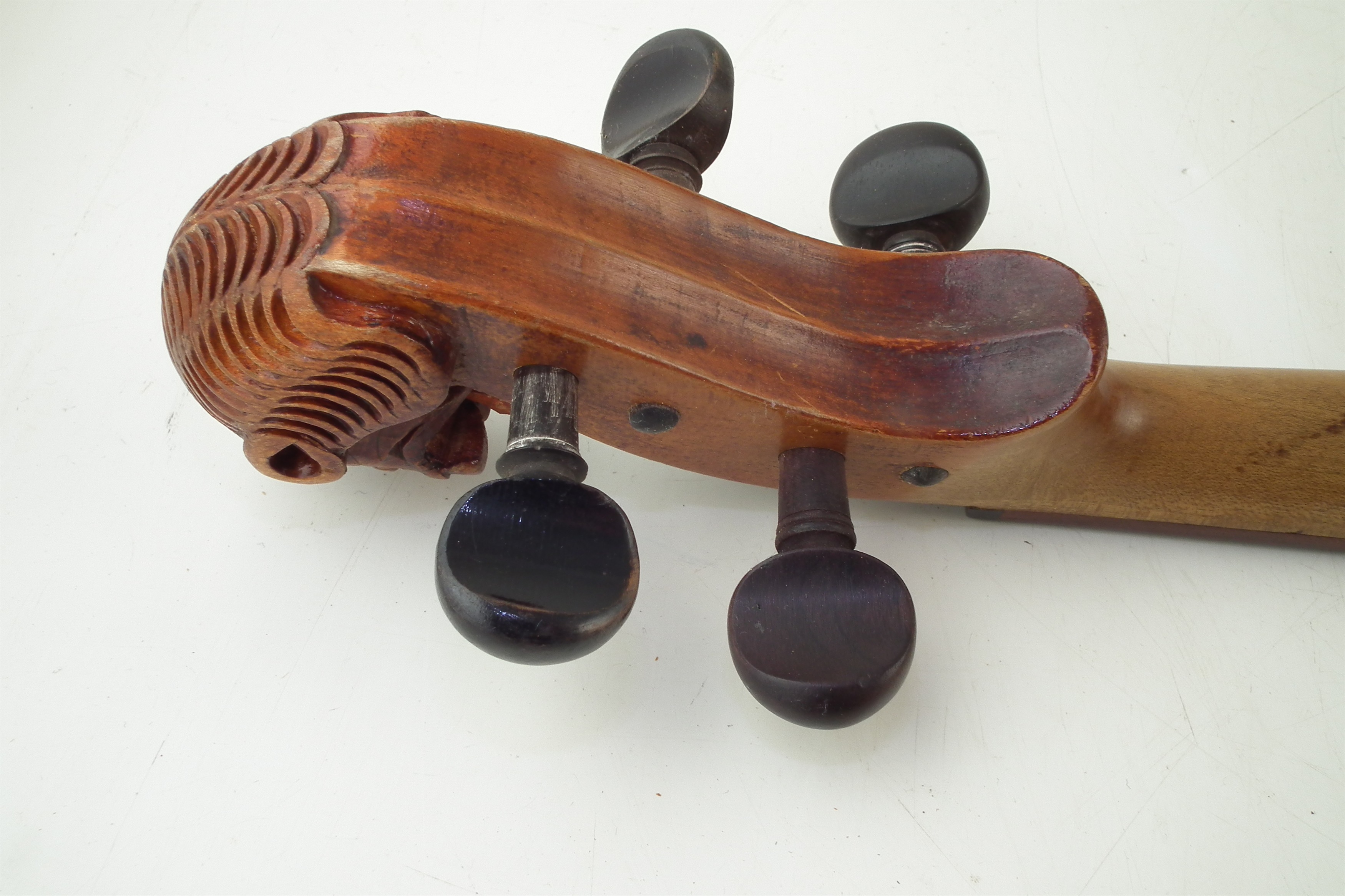 German lion head scroll violin together with one other violin, both with cases. - Image 8 of 14