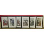 Selection of six framed "Spy" cartoons to include Sir John Benjamin Stone, John L. Walton, John G.S.