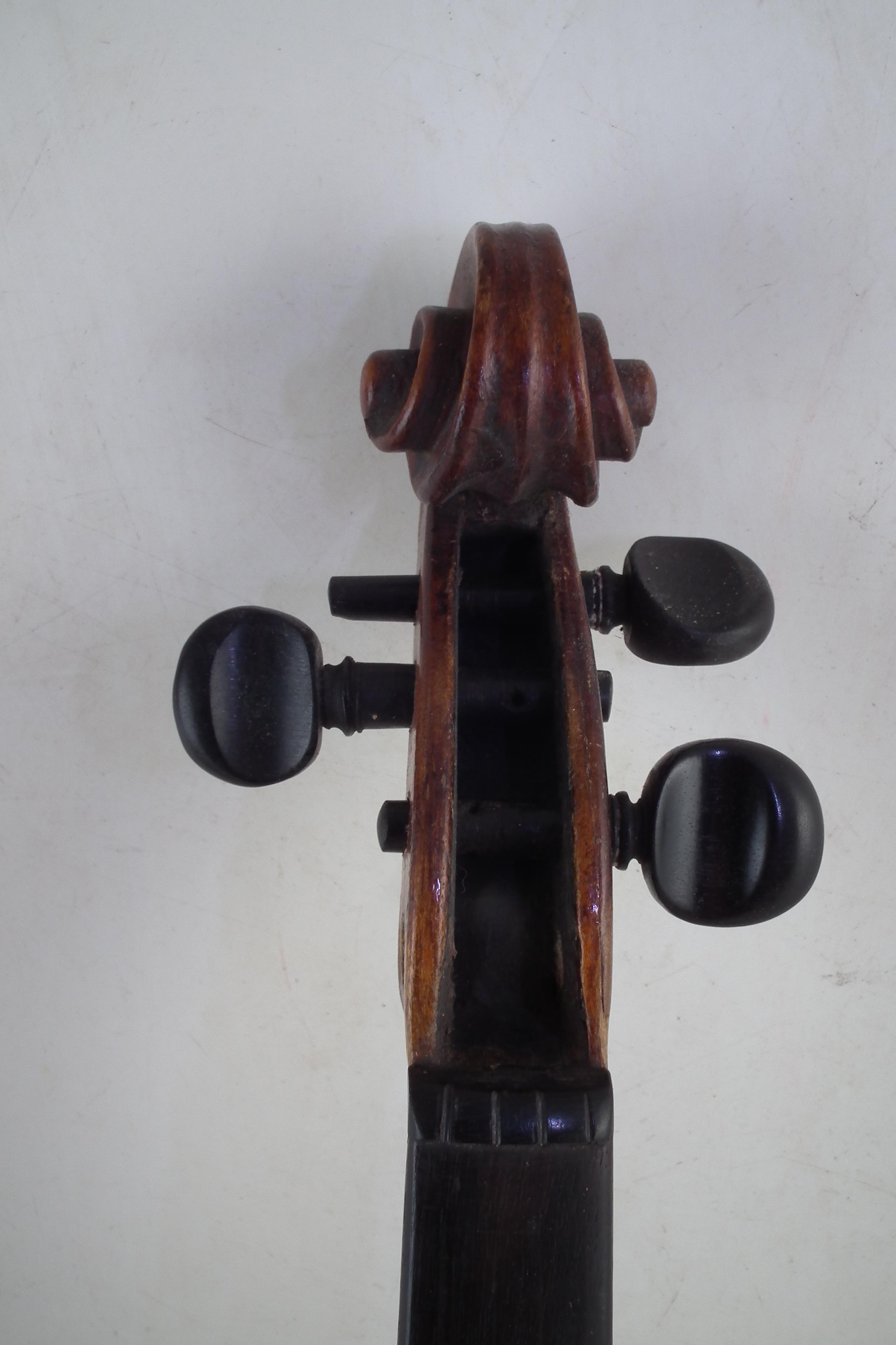 German lion head scroll violin together with one other violin, both with cases. - Image 5 of 14