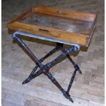 Victorian mahogany butlers tray with turned "X" frame folding stand Condition reports are not