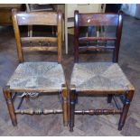 Pair of elm rush seated country chairs Condition reports are not available for our Interiors Sale
