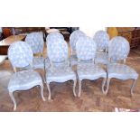 Eight grey leather chairs distressed paint effect to legs Condition reports are not available for
