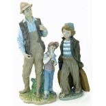 Lladro figure of a Boy and Father fishing and one other figure of a Boy (chip). Condition reports