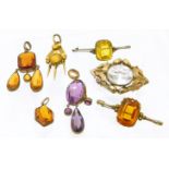 A selection of gem set jewellery, to include a colourless gem brooch, together with a selection of