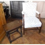George III style armchair and oak stool. Condition reports are not available for our Interiors Sale