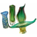 Murano Sommerso vase, Mdina vase and two other pieces of Murano. Condition reports are not available