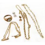 A selection of 9ct gold and other jewellery, including a 9ct gold paste ring, a 9ct gold bracelet,