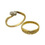 Two dress rings, to include an 18ct gold diamond five stone ring (AF) together with a diamond
