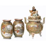 Japanese Satsuma garniture of three vases. Condition reports are not available for our Interiors