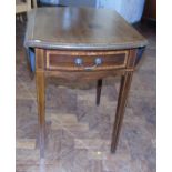 Oval Edwardian mahogany and inlaid drop-leaf table with single drawer Condition reports are not