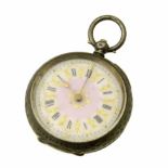 A silver cased open face ladies pocket watch, with Swiss assay marks, case diameter 34mm, gross
