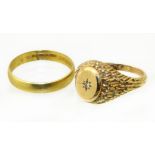 Two rings, to include an 18ct gold band ring, together with a 9ct gold diamond signet ring, ring
