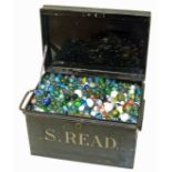 Enamel tin containing a large quantity of marbles Condition reports are not available for our