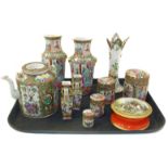Nine pieces of Chinese porcelain decorated in a Cantonese Palette also a Pratt pot and base and a