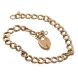 A bracelet, the hollow curb link chain with heart shape padlock clasp, stamped 9c, gross weight 9.