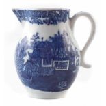 Lowestoft sparrow beak cream jug circa 1785, printed with Chinoiserie landscapes in under glaze
