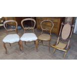 Victorian cane walnut campaign style chair, two parlour chairs and a bedroom chair. Condition